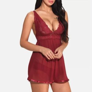 Women ❤️🔥Sexy Babydoll Lingerie Sheer Lace Chemise Halter Sleepwear Nightwear